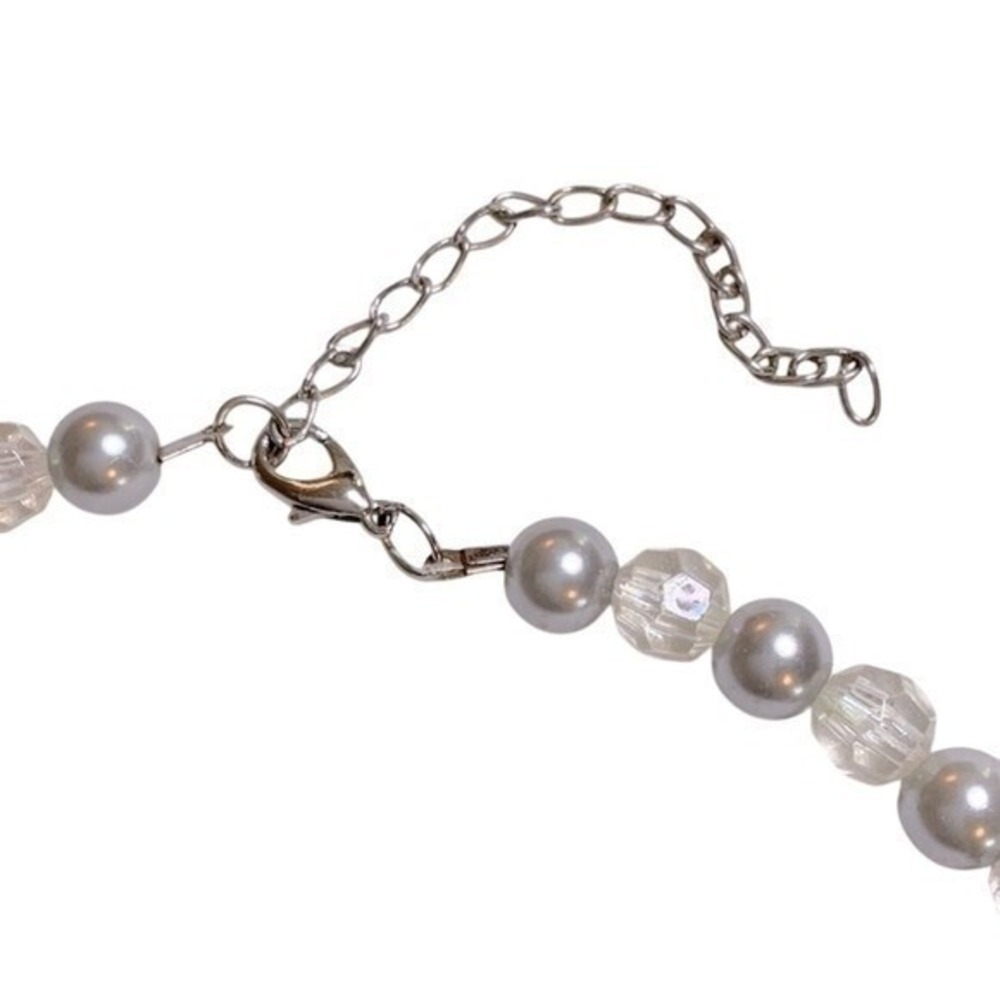 Beaded Shell Necklace About 20 Inch Grey Iridescent Faux Pearl Extender Jewelry - Picture 5 of 7